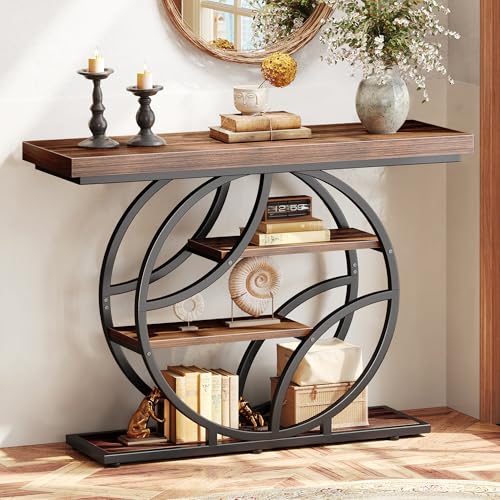 Huuger 41.3 Inch Entryway Table, Modern Console Sofa Table, Accent Table with Shelves, for Entry, Hallway, Entrance, Foyer, O-Shaped Metal Frame, Dark Walnut - color: Dark Walnut, size: 11.8"D x 41.3"W x 31.5"H