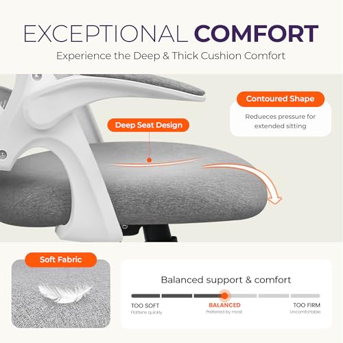 NEO CHAIR Office Desk Gaming Ergonomic Computer Chair with Lumbar Back Support Adjustable Height Swivel Rolling Wheels Flip-up Arms Mesh Chair for Home Vanity (Grey) - color: Grey
