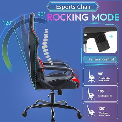 PayLessHere Ergonomic Racing Desk Chair Gaming Chair Computer Chair with Armrests 360° Swivel & Caster Pu Desk Task Chair Executive Headrest Lumbar Support for Back Pain Women Men and Adults (Red) - color: Red