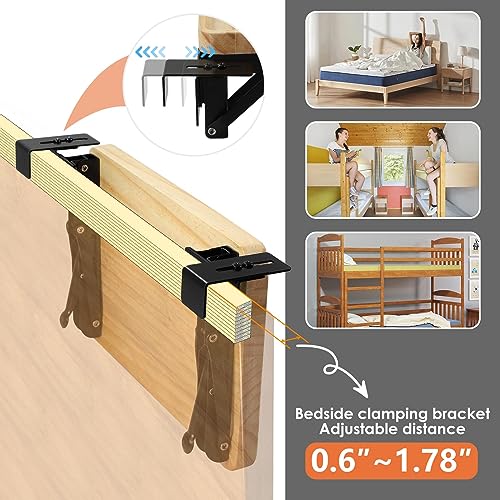 Foldable Bedside Shelf, Bunk Bed Tray for Side Raill, Wood & Steel | Folding bedside tray for 0.6"-2.36" rails, No drilling, 40LBS, Space saver for dorms