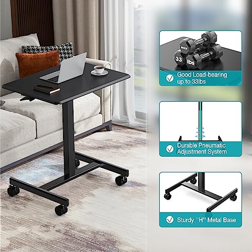 DUMOS Small Standing Desk with Wheels, Laptop Desk, 19 Inch | Portable Rolling Design, Adjustable Height Workstation, Home Office Mobile Station, Black - color: Black