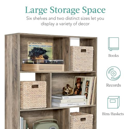 Best Choice Products 3-Tier Mid-Century Modern Wooden Bookcase, 6-Cube Organizer for Nursery, Kids Room, Living Room, w/Removable Back Panels, Pine Legs - Gray Oak - color: Gray Oak