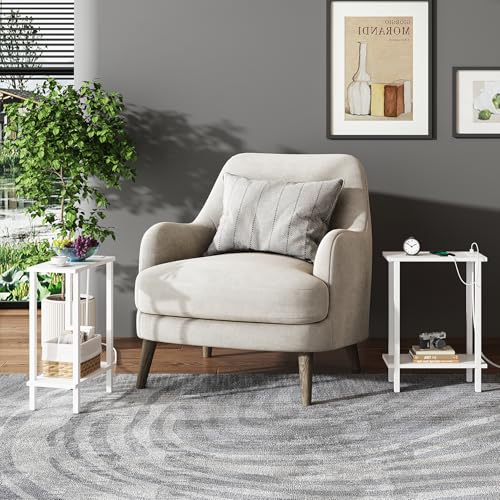 TUTOTAK Small End Table with Charging Station, Narrow Side Table with USB Ports and Outlets, Skinny Sofa Table, Slim Nightstand, Living Room, Bed Room, White TB01BW060 - color: White, size: 2-tier