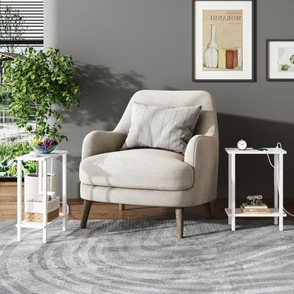 TUTOTAK Narrow Side Table Set of 2, Small End Table with Charging Station | 2-Tier Skinny Sofa Table, Slim Nightstand, Easy Assembly for Living Room, Bedroom, White TB01BW0602 - color: White, size: 2-tier