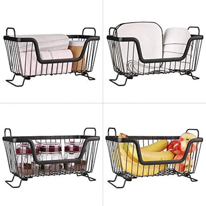 LOTTS Stackable wire basket for pantry, Metal Pantry basket, Storage Organizer Bin with Handles, Fruit basket for Kitchen Cabinets, Pantry, Closets, Bedrooms, Bathrooms (12.6×6.5×7.6")- 2 Pack - size: 2 Pack