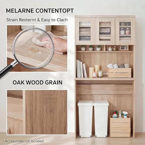 Garvee 71" Large Kitchen Pantry Cabinet with Drawers and Power Outlet, Tall Kitchen Hutch with Countertop for Kitchen,DIY Pegboard and Drawers, Farmhouse Food Pantry for Living Room - color: Natural Wood