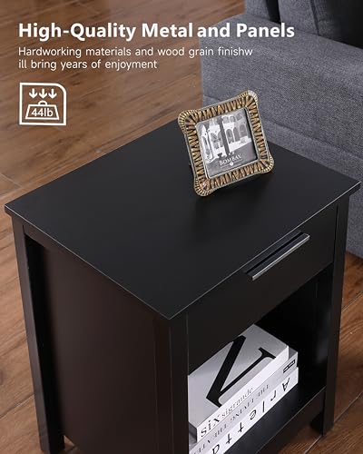 Nightstand with Drawer,Wooden End Table with Drawer and Opening Shelf,Side Table for Bedroom,Black - color: Black, style: 1 Drawers
