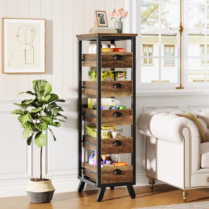Tribesigns Wood Fruit and Vegetable Storage Rack, 5-Tier Narrow Snack Stand Kitchen Stand Fruit Basket, Pull-Out Utility Organizer for Kitchen, Living Room, Rustic Brown - color: Rustic Brown