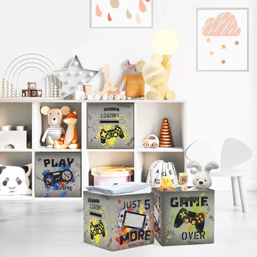 Clastyle Video Game Kid Storage Cube Organizer Set Black Gamepad Closet Clothes Cube Storage Bin Nursery Toddler Toy Box Chest Girl Boy Book Shelf Basket,Graffiti,11.8x11.8x11.8 in - color: Graffiti