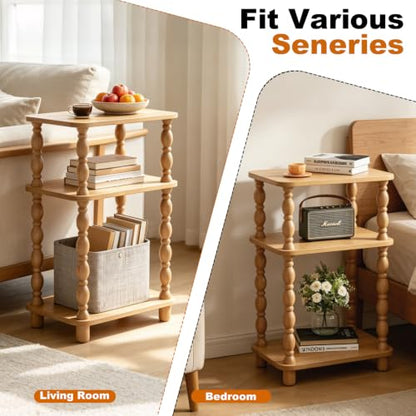 Small Side Table, 3-Tier End Table, Natural Wood | Farmhouse Style, Modern Accent, Narrow Design for Small Spaces, Bedroom & Living Room - color: Natual Wood, size: Standard