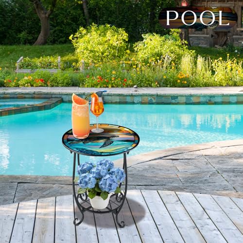 Cinnvoice Outdoor Side Table Round Small Mosaic Patio Accent Indoor End Plant Coffee Tea Table for Yard Patio Porch Garden Living Room, Bedroom(Turtle Style,12 Inch) - size: 12 Inch, style: Turtle Style