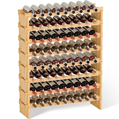 Domax Wine Rack Freestanding Floor - Bamboo Wooden Stackable 8 Tiers 72 Wine Bottle Holder Storage Racks for Kitchen, Bar, Pantry and Cellar (Yellow) - color: Yellow
