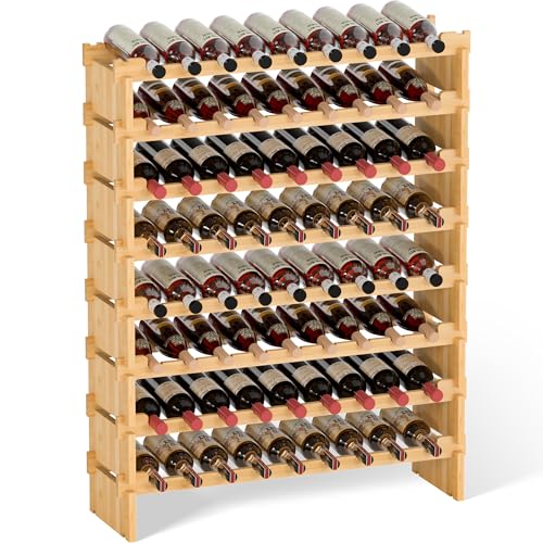 Domax Wine Rack Freestanding Floor - Bamboo Wooden Stackable 8 Tiers 72 Wine Bottle Holder Storage Racks for Kitchen, Bar, Pantry and Cellar (Yellow) - color: Yellow