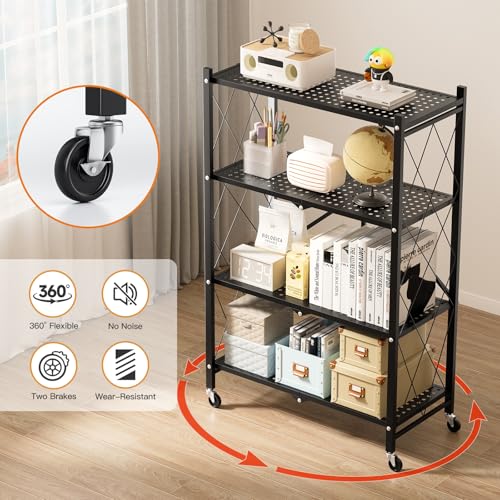 Simple Deluxe 4-Tier Folding Storage Shelves, 27.95" W x 14.96" D x 49.61" H Foldable Shelving Unit, 1000 Lbs Loading Capacity, Black - size: 4-Tier, 27.95"W x 14.96"D x 49.61"H