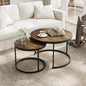 Smuxee Rustic Nesting Coffee Table Set of 2, 27.6" Round Coffee Table Wooden Marble Pattern with Adjustable Non-Slip Feet, Industrial End Table for Living Room Bedroom Balcony - color: Rustic Brown, size: 27.6"W
