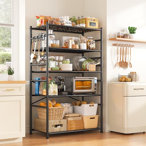 DurayLoly Storage Shelves 5-Tier Large Capacity Wire Shelving with Hooks, Heavy Duty Garage Shelving Unit with Leveling Feet, Stable Metal Shelf for Pantry, Kitchen and Closet, 72" H x 36" W x 12" D - size: 36" W x 12" D x 72" H (5T)
