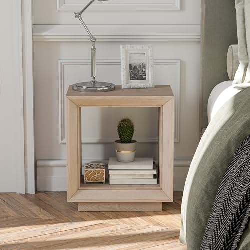 COZAYH Farmhouse End Table, Open Cube Accent Table with Geometric Frame, Modern Minimalist Side Table, Light Grey - color: Light Grey