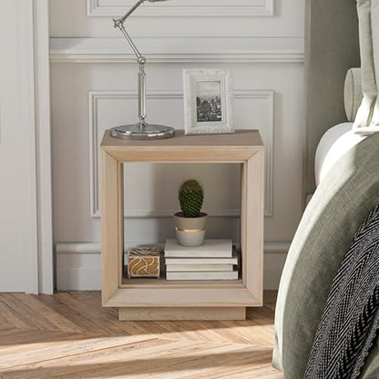 COZAYH Farmhouse End Table, Open Cube Accent Table with Geometric Frame, Modern Minimalist Side Table, Light Grey - color: Light Grey