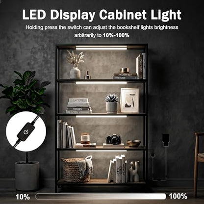 Cefrank LED Under Cabinet Lights, 4-Pack Dimmable Display Memory Bars Kit | 6000K cold white 1200LM, ultra-thin black aluminum with memory dimmer. Plug-in AC for kitchen, bookcase, glass showcases.