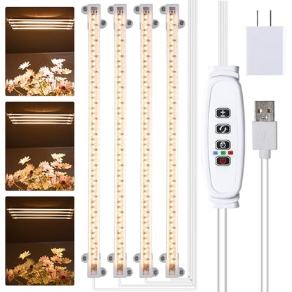 RWNTAO LED Plant Growing Lamp, 3000K Full Spectrum Grow Light Strips for Indoor Plants with 3/9/12H Timer & 10 Dimmable Levels, Sunlike Grow Light for Green House Hydroponics Succulent - size: 13Inch 4 Head 1 Pack