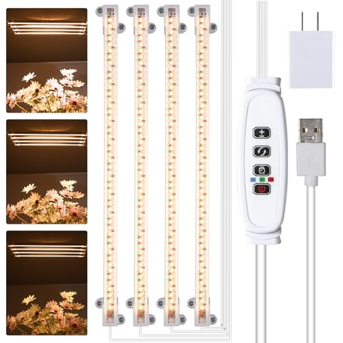 RWNTAO LED Plant Growing Lamp, 3000K Full Spectrum Grow Light Strips for Indoor Plants with 3/9/12H Timer & 10 Dimmable Levels, Sunlike Grow Light for Green House Hydroponics Succulent - size: 13Inch 4 Head 1 Pack
