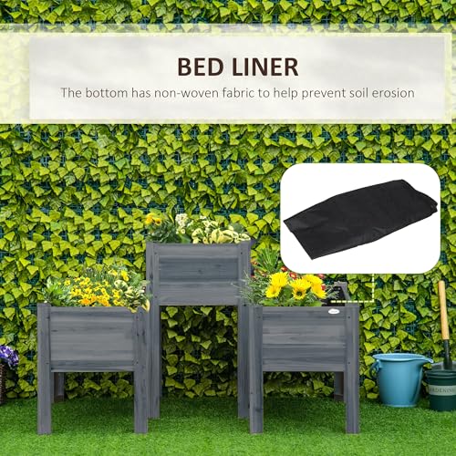 Outsunny Raised Garden Bed Set of 3, Wooden Elevated Planter Box with Legs and Bed Liner, for Backyard and Patio to Grow Vegetables, Herbs, and Flowers, Gray - color: Gray, size: 1.65' x 1.65' x 2.81'