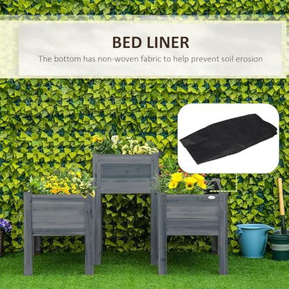Outsunny Raised Garden Bed Set of 3, Wooden Elevated Planter Box with Legs and Bed Liner, for Backyard and Patio to Grow Vegetables, Herbs, and Flowers, Gray - color: Gray, size: 1.65' x 1.65' x 2.81'