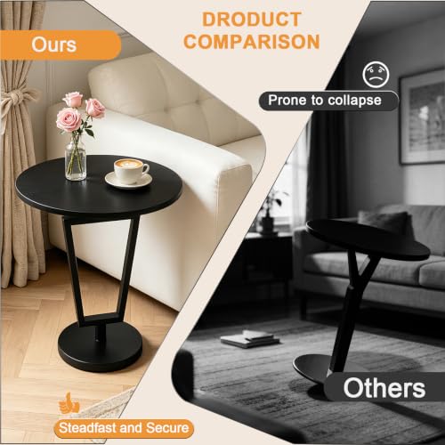 Modern Black Round Side Table 17" x 19" Heavy Duty Metal Pedestal Base Accent Table for Small Spaces End Table for Living Room, Bedroom, Beside Sofa or Couch – Easy Assembly - color: Black-t
