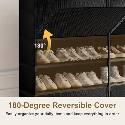 Shoe Storage Cabinet with Door, 42 Pairs Shoe Rack 2 by 7 Tier Space Saving Plastic Shoe Organizer with Cover for Closet, Hallway, Living Room, Bedroom, Garage, Black - size: 2 by 7(42 Pairs)