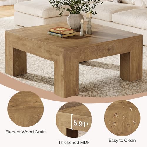Tribesigns 39.4-Inch Square Coffee Table for Living Room, Farmhouse All MDF Center Cocktail Tea Table with Sturdy Wooden Legs, Easy Assembly, Yellow Brown - color: Yellow Brown