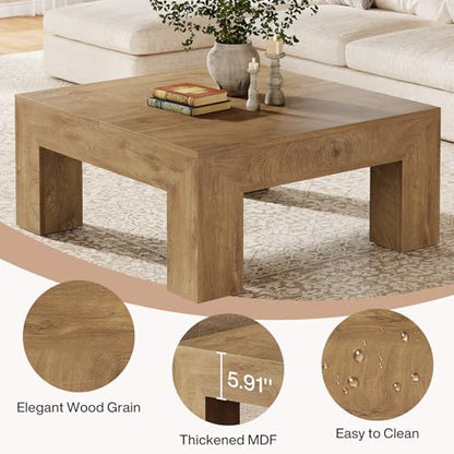 Tribesigns 39.4-Inch Square Coffee Table for Living Room, Farmhouse All MDF Center Cocktail Tea Table with Sturdy Wooden Legs, Easy Assembly, Yellow Brown - color: Yellow Brown