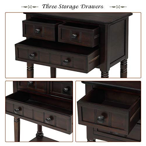 Knocbel Slim Antique Entry Console Table with Drawers & Bottom Open Shelf, Solid Wood Sofa Couch Table for Entryway Hallway Living Room (Espresso) - color: Espresso