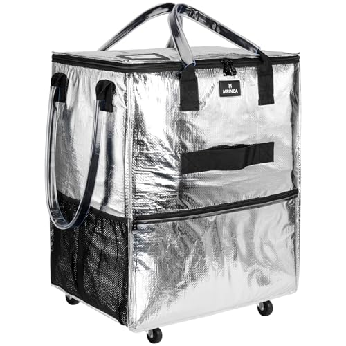 Reusable Grocery Bag On Wheels, 70L Foldable Rolling Tote with 6 Pockets | 3-Way Carry, Heavy Duty Handle, Zippered Top for Grocery, Laundry, Storage, Collapsible Shopping Trolley, Medium, Silver - color: Silver, size: Medium