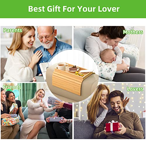 GEHE Bamboo Sofa Arm Tray, Foldable Couch Arm Tray Side Table, Anti-Falling Armrest Tables Cup Holder for Snacks, Drinks, Beers, Phone, Control, Flexible and Portable, Anti-Slip - color: Bamboo