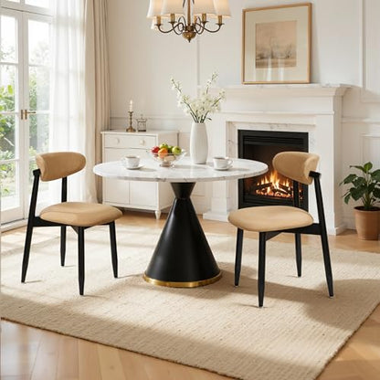 CHUN YI Dining Chairs Set of 2, Upholstered Solid Wood Dining Room Chairs, Mid Century Modern Fabric Kitchen Chairs with Ergonomic Curved Back, Khaki (Only Chairs) - color: Khaki, size: Set of 2