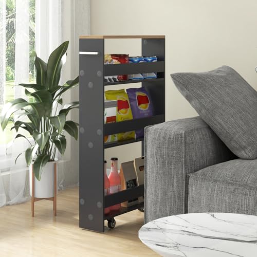 SlickBlue Rolling Serving Cart Narrow with Open Shelves for Kitchen Bathroom Living Room - color: Grey