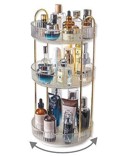 Asayuee 360 Rotating Makeup Organizer,3 Tier Large Capacity Make Up Organizers and Storage,Skincare Perfume Vanity Organizers,Bathroom Cosmetics Storage Organizer Countertop (Clear-3 Tier) - color: White, size: 3 Tier