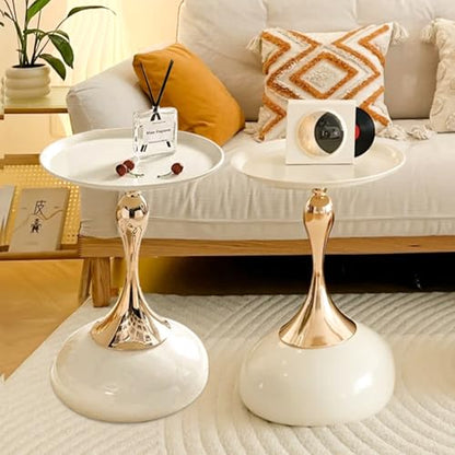 2-Pack Modern Round Side Table - White Tabletop & Gold Pedestal Base, Stylish Accent End Table for Living Room, Bedroom & Office (White Set) - color: Cream White+cream White