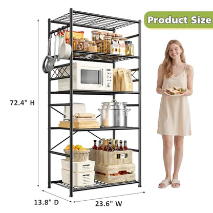 DurayLoly Storage Shelves 5 Tier Capacity,Metaling Shelving with Hooks,Heavy Duty Garage Shelves Unit with Leveling Feet,Wire Shelving for Pantry,Kitchen and Closet,23.6" W x 13.8" D x 72.4" H,500lbs - size: 23.6" W x 13.8" D x 72.4" H (5T)