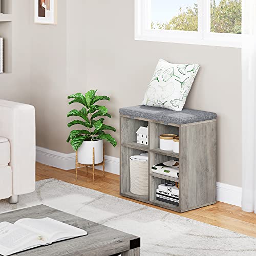 IDEALHOUSE Shoe Bench with Cushion, Storage Bench with Padded Seat, Cubby Shoe Rack, Adjustable Shelves, Entryway Bench, Shoe Organizer Bench for Entryway Hallway Living Room, Closet