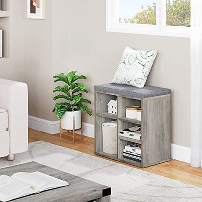 IDEALHOUSE Shoe Bench with Cushion, Storage Bench with Padded Seat, Cubby Shoe Rack, Adjustable Shelves, Entryway Bench, Shoe Organizer Bench for Entryway Hallway Living Room, Closet