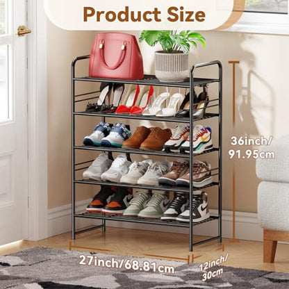 Simple Shoe Rack, 5 Tier Heavy Duty Metal Shoe Shelf 27 Inch Wide, Black - color: Black, size: 5 Tier