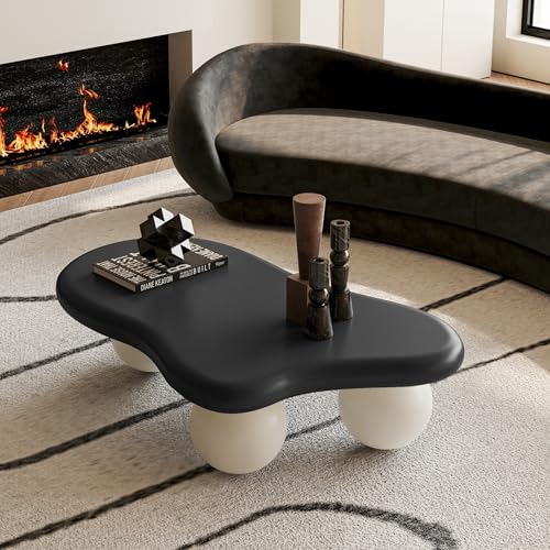40” Cloud Coffee Table with 3 Ball Legs, Modern Irregular Center Table for Living Room, Low Cute Small MDF Tea Table for Bedroom, Space Apartment-Black White - color: Cloud -40"black White