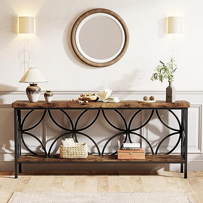 Tribesigns 70.9-Inch Narrow Sofa Table, Industrial Long Sofa Table Behind Couch, Entry Console Table with Storage for Entryway, Living Room, Foyer, Unique Design, Rustic Brown - color: Brown