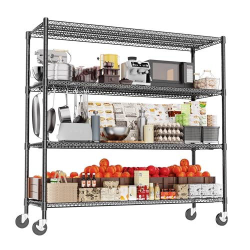 Heavy Duty Shelving, 76.2" H Garage Shelving Unit with Wheels, 4-Tier Garage Storage Shelves Metal Shelves Rack, Adjustable Industrial Shelving for Warehouse Storage, 60" W x 24" D x 76.2" H, Black - color: Black, size: 24D x 60W x 76.2H(4Tier-with-Wheel)