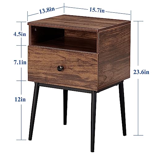 VECELO Night Stand Set of 2,Modern Solid Wood Nightstand with Storage Shelf and Drawer, Bedside Table End Table for Living Room,Bedroom,Entryway,Easy Assembly,Brown - color: Rustic Brown(set of 2)