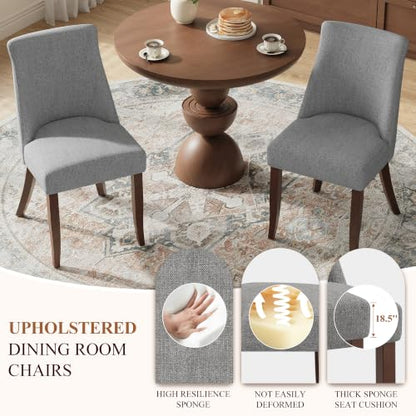 COLAMY Upholstered Dining Chairs Set of 2, Mid Century Modern Kitchen Chairs with Back, Farmhouse Fabric Side Dining Room Chairs with Wood Legs for Dining Room Restaurant, Light Grey - color: Light Grey, size: Set of 2
