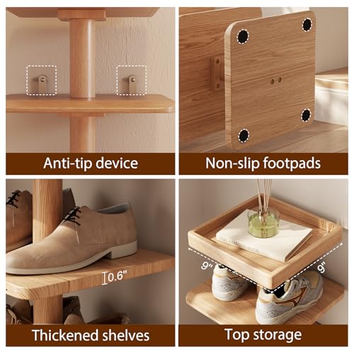 6-Tier Vertical Shoe Rack, Narrow Shoe Tower for Small Space - color: Natural, size: 11.4"D×10.8”W×43.3"H