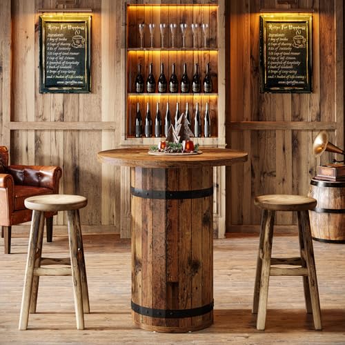 Tribesigns Round Bar Table, 39.4-Inch Bar Height, Bistro Pub Table for Kitchen, Living Room, Small Space, Brown (Only Table) - color: Brown
