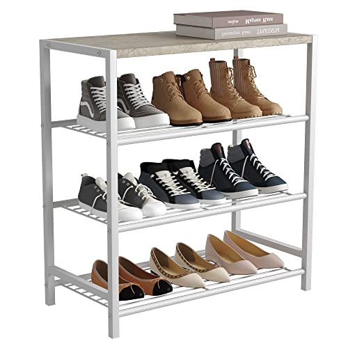 HOMEFORT 4-Tier Shoe Rack, Modern Industrial Shoe Storage Tower, Narrow Shoe Organizer for Closet Entryway, Small Shoe Rack Table with Durable Metal Shelves and MDF Top, White Oak - color: White Oak, size: 4-Tier (11.8"D x 23.23"W x 24.8"H)